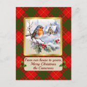 Cameron Tartan w/Robin Personalisiert Feiertagspostkarte (Vorderseite)
