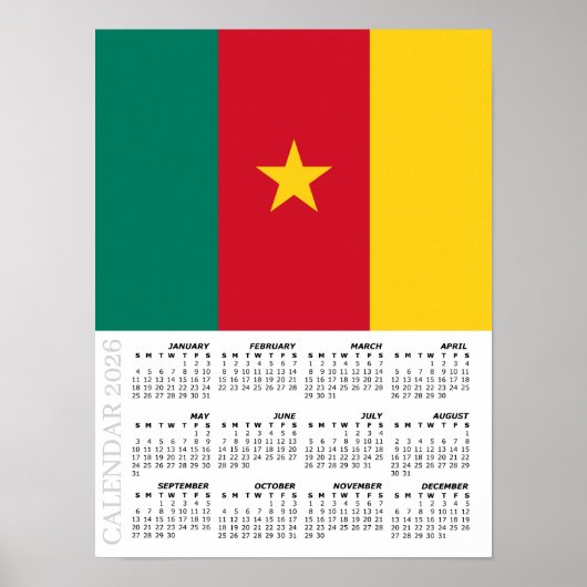 Cameroon 2026 Calendar, Large, Cameroon Flag Poster (Vorne)