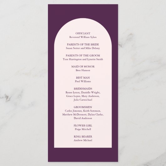 Camia Lila Arch Moderne Hochzeit Programm (Rückseite)