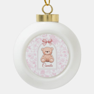 Camila Benutzerdefiniertes rosa Teddy-Bär-Kinder Keramik Kugel-Ornament