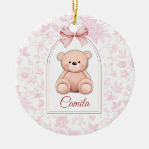 Camila Benutzerdefiniertes rosa Teddy-Bär-Kinder Keramik Ornament