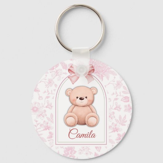 Camila | Benutzerdefiniertes rosa Teddy-Bär-Kinder Schlüsselanhänger (Vorderseite)
