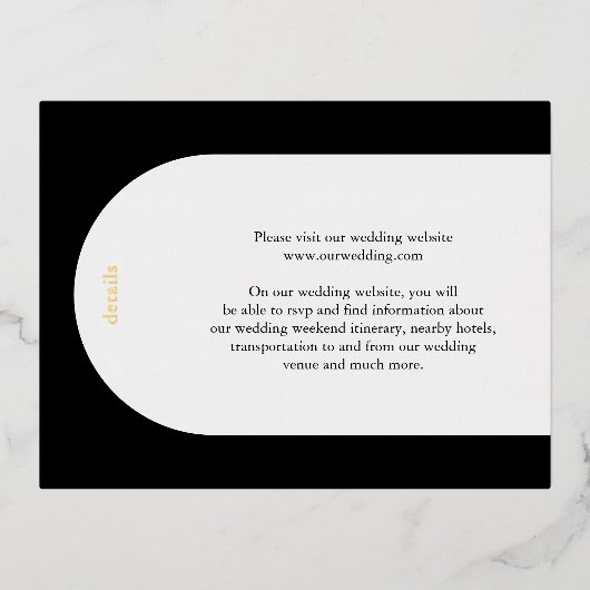 Camila Black Arch Modern Wedding Enclosure Card Folie Einladungspostkarte (Vorderseite)