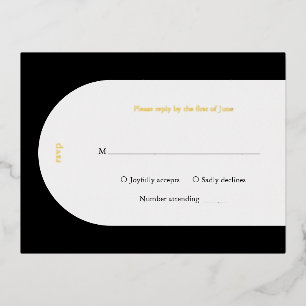 Camila Black Arch Modern Wedding RSVP Folie Einladungspostkarte