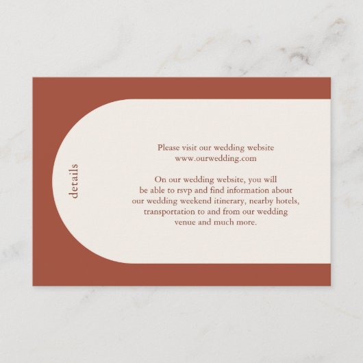Camila Rust Arch Moderne Hochzeit Begleitkarte (Vorderseite)