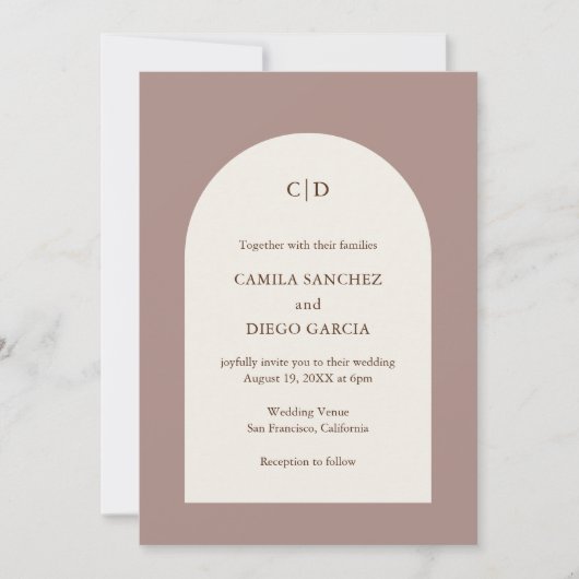 Camila Taupe Arch Moderne Hochzeit Einladung (Vorderseite)