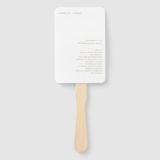 Camille Antique Gold Modernes Hochzeitsprogramm Fächer (Vorderseite)