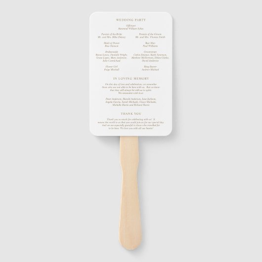 Camille Antique Gold Modernes Hochzeitsprogramm Fächer (Rückseite)