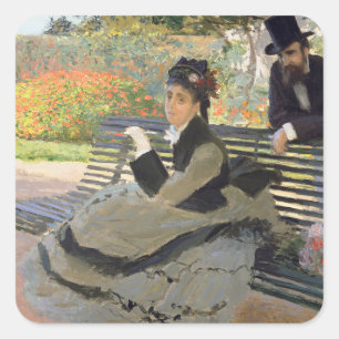 Camille Monet auf einer Bank Claude Monet Quadratischer Aufkleber