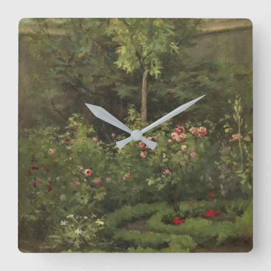 Camille Pissarro A Rose Garden Quadratische Wanduhr (Vorderseite)