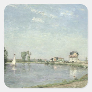 Camille Pissarro Am Rande des Flusses, 1871 Quadratischer Aufkleber