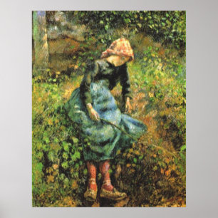Camille Pissarro - Bauernmädchen w. Stick 1881 Oil Poster