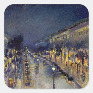 Camille Pissarro - Boulevard Montmartre bei Nacht Quadratischer Aufkleber