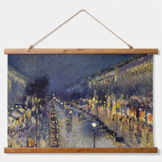 Camille Pissarro - Boulevard Montmartre bei Nacht Wandteppich Mit Holzrahmen (Vorne)