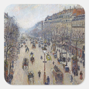 Camille Pissarro - Boulevard Montmartre, Morgen Quadratischer Aufkleber