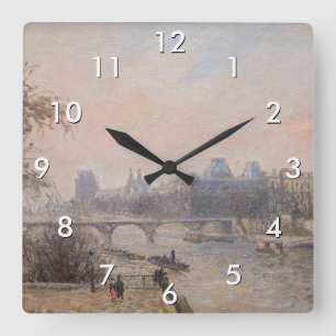 Camille Pissarro - Die Seine und der Louvre Quadratische Wanduhr