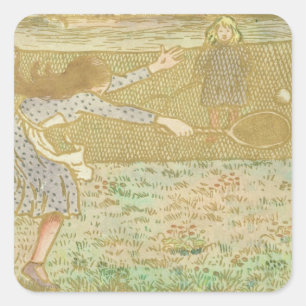 Camille Pissarro Girls Playing Tennis von 'Woo Quadratischer Aufkleber