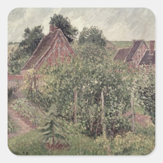 Camille Pissarro | Landschaft mit Hütte-Dächern, 1 Quadratischer Aufkleber (Vorderseite)