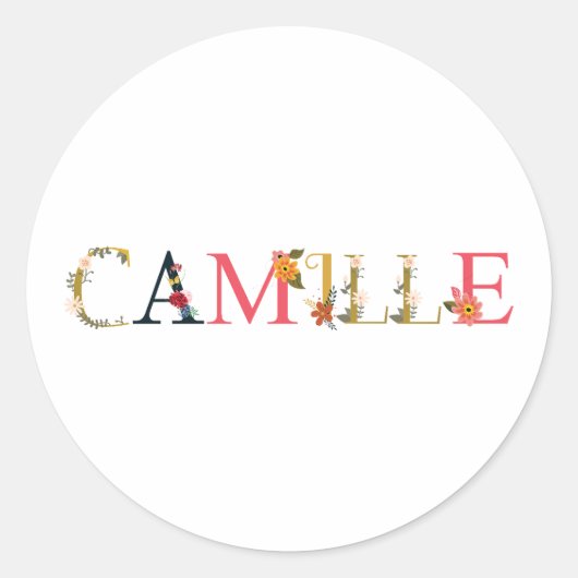 CAMILLE Vorname Elegant bestickt Runder Aufkleber (Vorderseite)