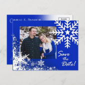 Camille Winter Snowflakes Save the Date Foto Ankündigungspostkarte (Vorne/Hinten)