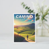 Camino de Santiago Hiker Wandern Sunset Postkarte (Stehend Vorderseite)