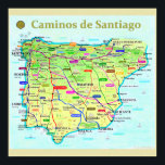 Camino de Santiago Poster<br><div class="desc">Poster der Karte mit den vielen Routen des Camino de Santiago</div>