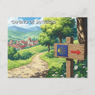 Camino de Santiago Wanderer Wandern Sonnenuntergan Postkarte