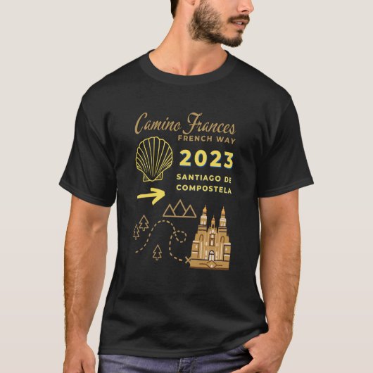 Camino Frances French Way 2023 Santiago de Compost T-Shirt (Vorderseite)