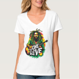 Camiseta cuello en V One Love el Rey del Reggae T-Shirt