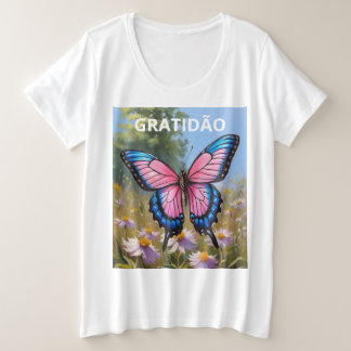 Camiseta Feminina Plus Size Básica Borboleta Große Größe T-Shirt