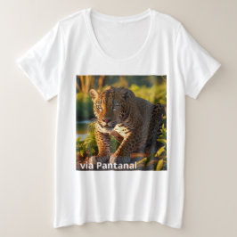 Camiseta Feminina Plus Size Básica Onça Pintada Große Größe T-Shirt