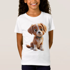 Camiseta Infantil Feminina Cão em Jersey Fina 3D T-Shirt