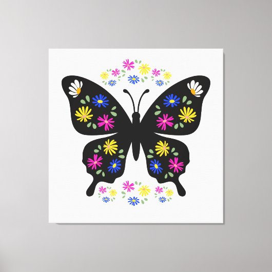 Camiseta mariposa con flores multicolor leinwanddruck (Vorderseite)