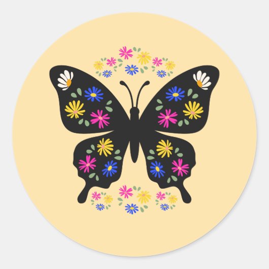 Camiseta mariposa con flores multicolor runder aufkleber (Vorderseite)