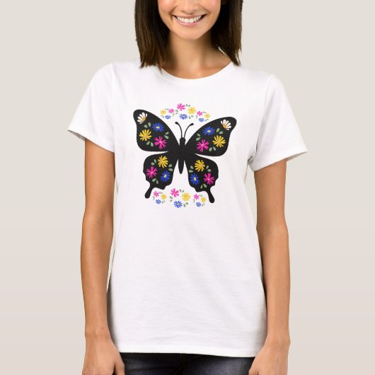 Camiseta mariposa con flores multicolor T-Shirt (Vorderseite)