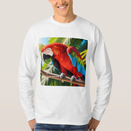 Camiseta Masculina Mangas Longas Arara Vermelha T-Shirt