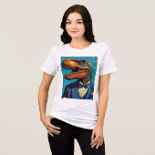 Camiseta mujer. imagen de T-Rex con traje de gala Tri-Blend Shirt (Vorderseite voll)