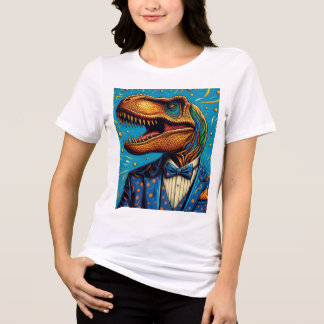 Camiseta mujer. imagen de T-Rex con traje de gala Tri-Blend Shirt