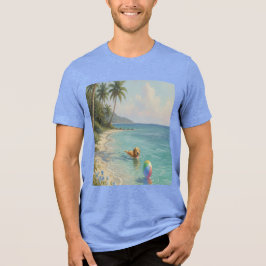 Camiseta perro nadando en la playa Tri-Blend shirt