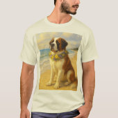 Camiseta perro San Bernardo en la playa a pintura T-Shirt (Vorderseite)