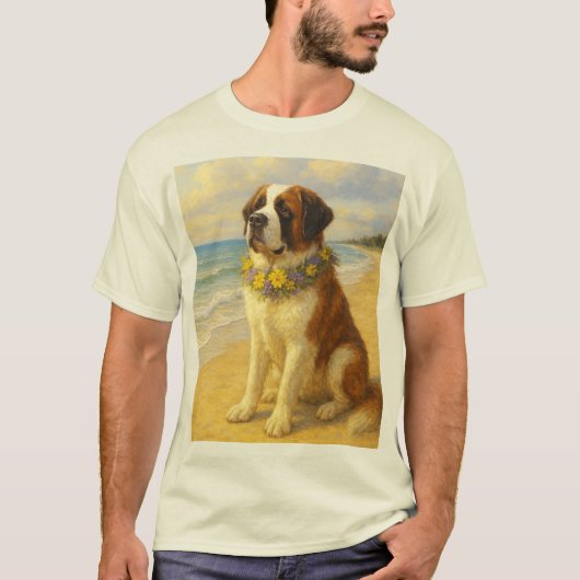 Camiseta perro San Bernardo en la playa a pintura T-Shirt (Vorderseite)