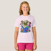Camiseta Pug Fofo em Vaso de Flores Desenho T-Shirt (Vorne ganz)