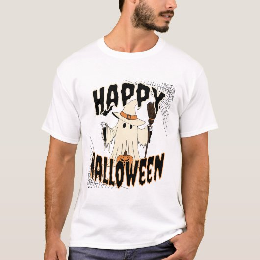 Camiseta Retro de Fantasma Happy Halloween T-Shirt (Vorderseite)