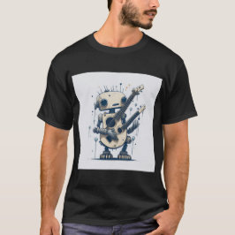 Camiseta vintaje cute robot steampunk guitar dual T-Shirt