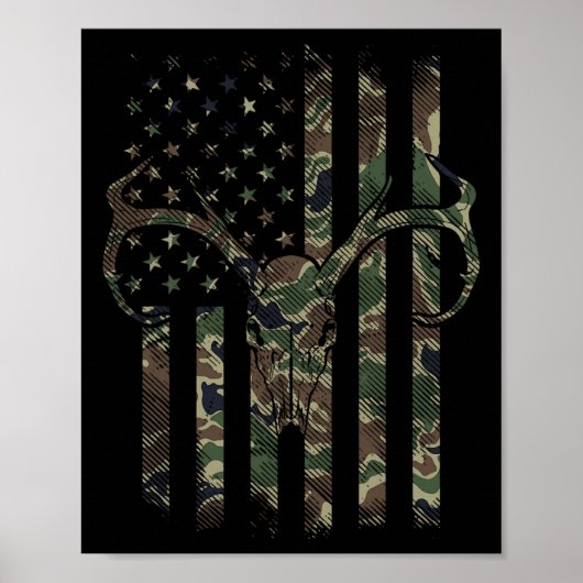 Camo American Flag Deer Skull Elk Hunting Usa Hunt Poster (Vorne)