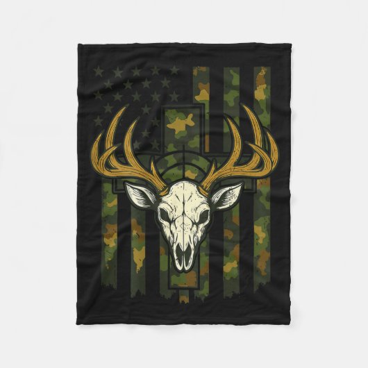 Camo American Flag Elk Skull Deer Hunting Youth Bo Fleecedecke (Vorderseite)