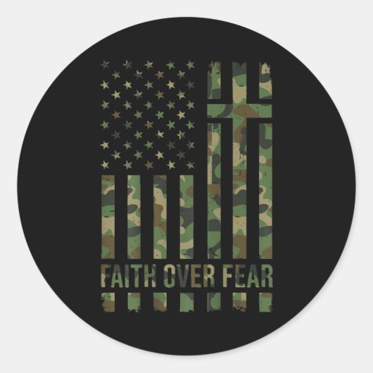 Camo American Flag Faith Over Fear Christian Patri Runder Aufkleber (Vorderseite)