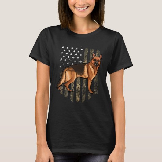 Camo American Flag German Shepherd 4th Of July USA T-Shirt (Vorderseite)