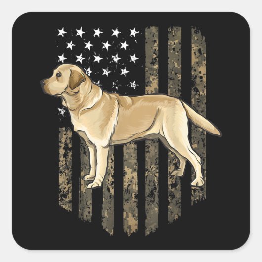 Camo American Flag Yellow Labrador Retriever Quadratischer Aufkleber (Vorderseite)