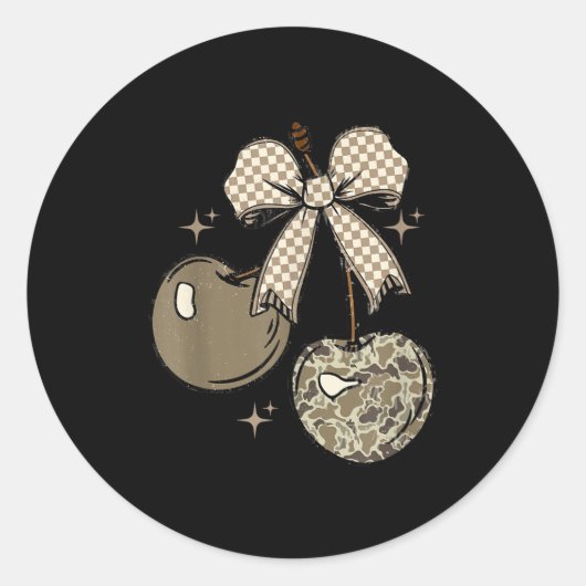 Camo Checkered Cherry Bow, Hunting,checkered Patte Runder Aufkleber (Vorderseite)